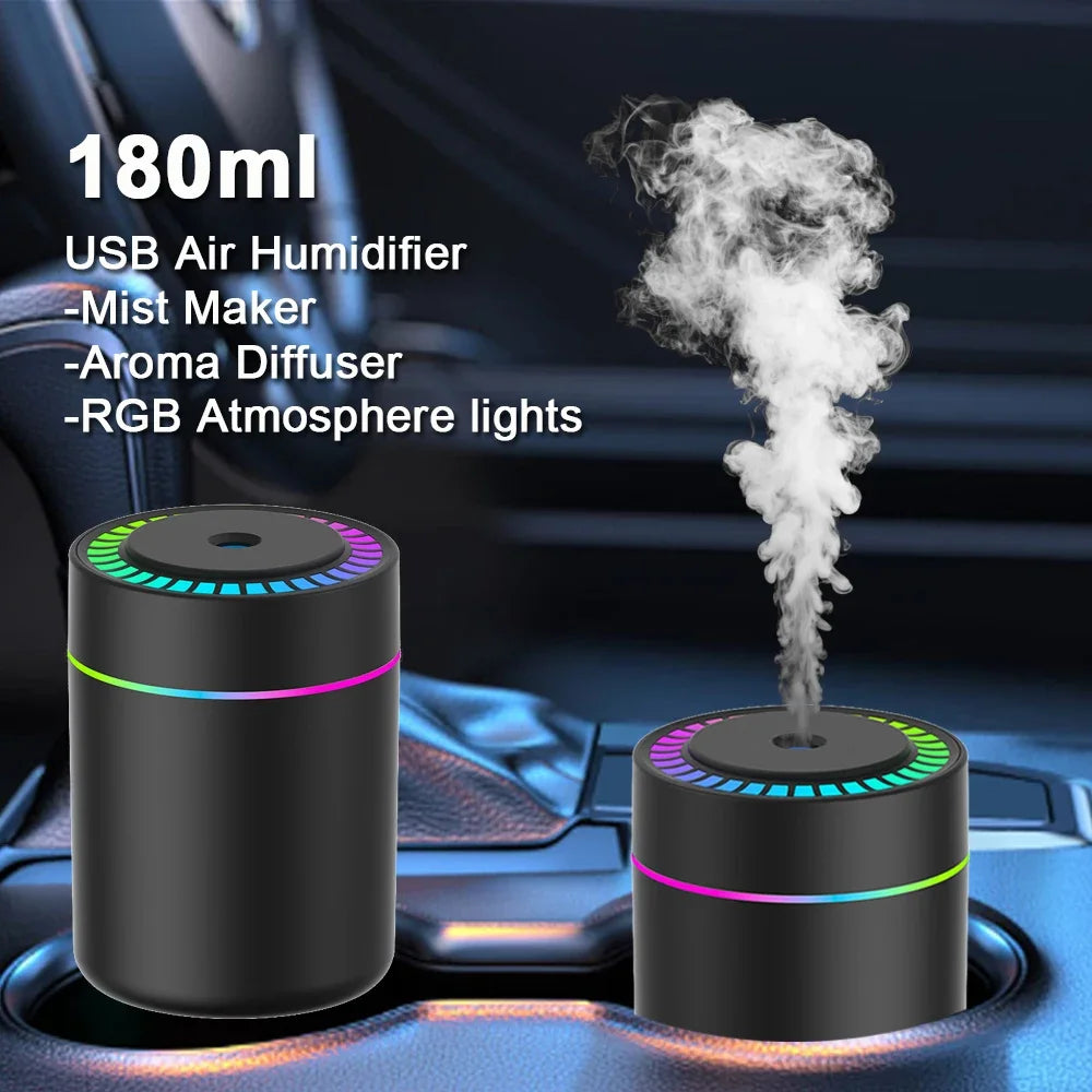 Mini Air Humidifier – USB Aroma Diffuser with LED Lights (180ml)