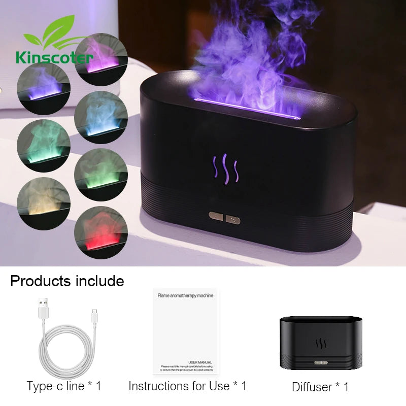 Kinscoter Flame Aroma Diffuser – Ultrasonic Cool Mist Humidifier with LED Light