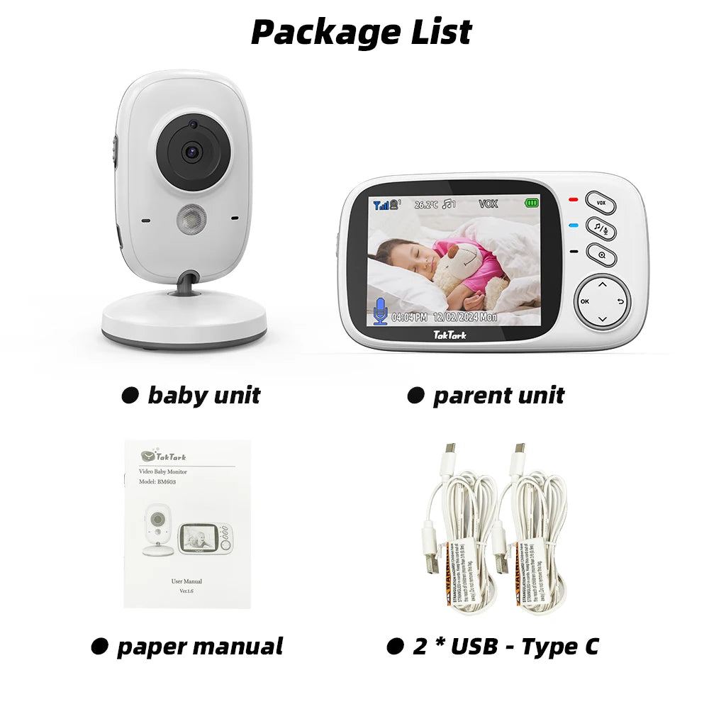 Wireless Video Baby Monitor – 3.2" Screen with Night Vision & Two-Way Audio