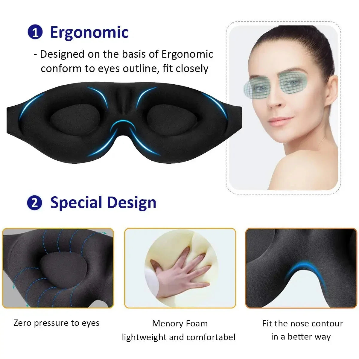 3D Eye Mask – Contoured Sleep Mask for Total Light Blockout