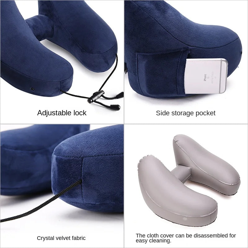 Inflatable Travel Pillow – Hooded Neck Support for Airplane & Car