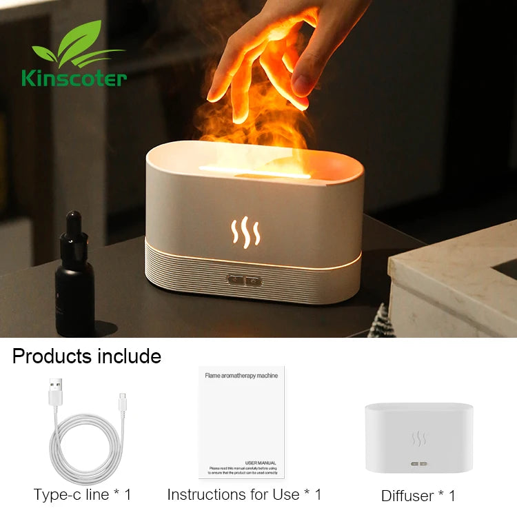 Kinscoter Flame Aroma Diffuser – Ultrasonic Cool Mist Humidifier with LED Light