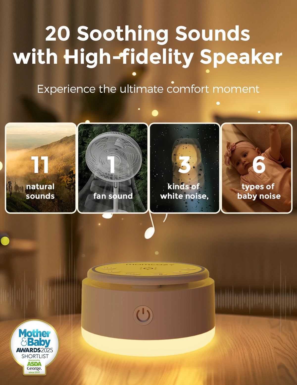 White Noise Machine – 20 Sounds & Night Light
