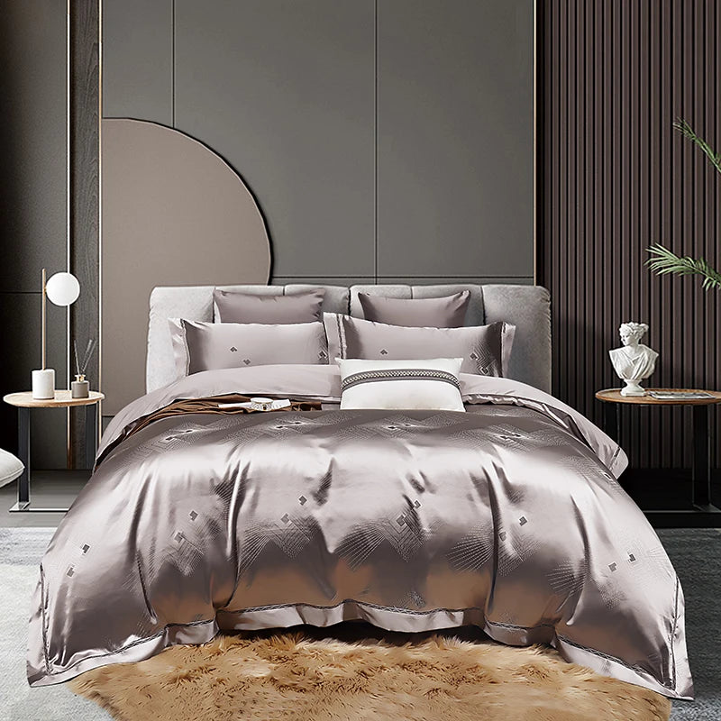 High End Mulberry S i l k Jacquard Bedding Set4-piece Duvet Cover Set 200*230CM 220*240CM Flat Sheet Bedding