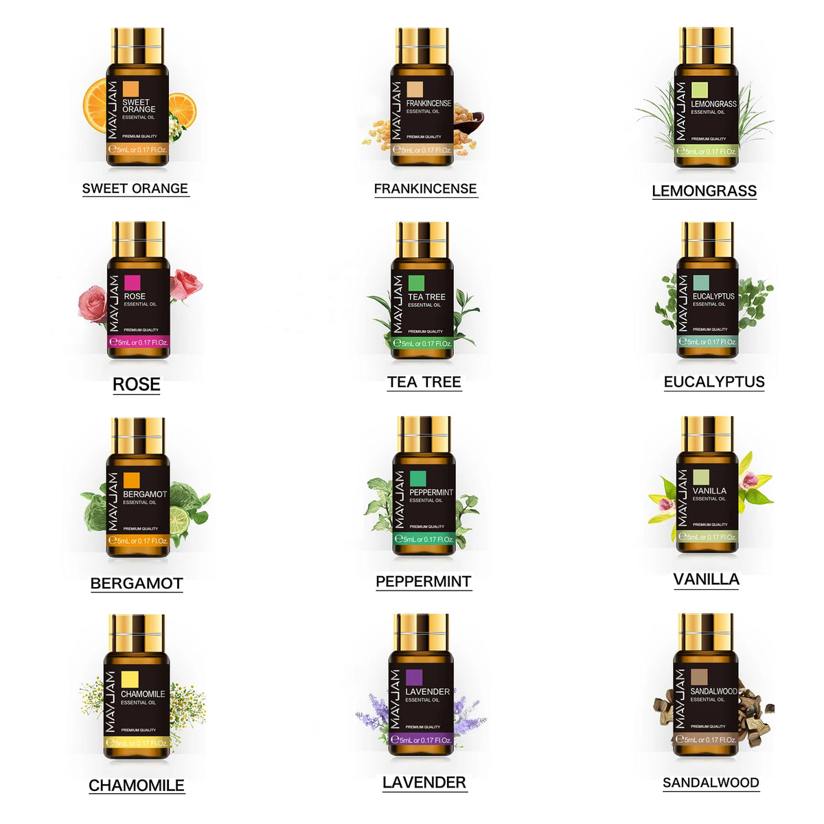 MAYJAM Pure Natural Essential Oils 20pcs Kits Gift Box Sandalwood Lemongrass Lavender Bergamot Eucalyptus Rosemary For Diffuser