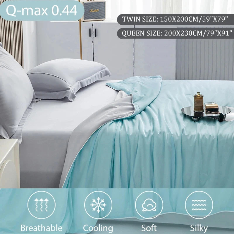 Cool Blanket for Bed Smooth Double Side Cooling Fabric Summer Quilts Silky Breathable Air Condition Comforter Thin Duvet Queen