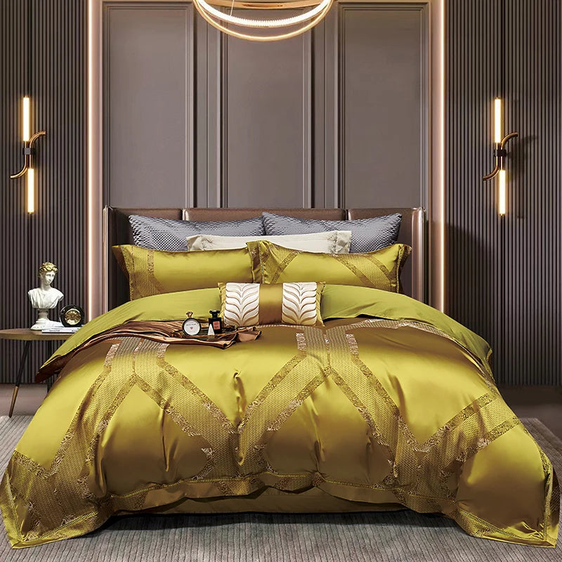 High End Mulberry S i l k Jacquard Bedding Set4-piece Duvet Cover Set 200*230CM 220*240CM Flat Sheet Bedding