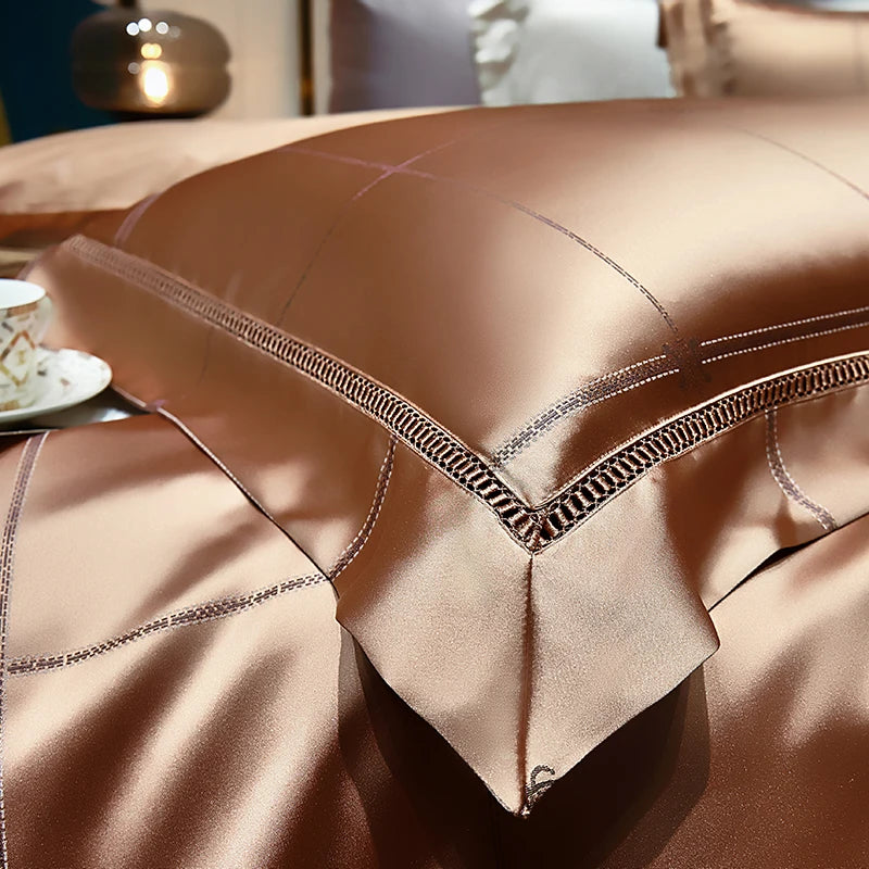 High End Mulberry S i l k Jacquard Bedding Set4-piece Duvet Cover Set 200*230CM 220*240CM Flat Sheet Bedding