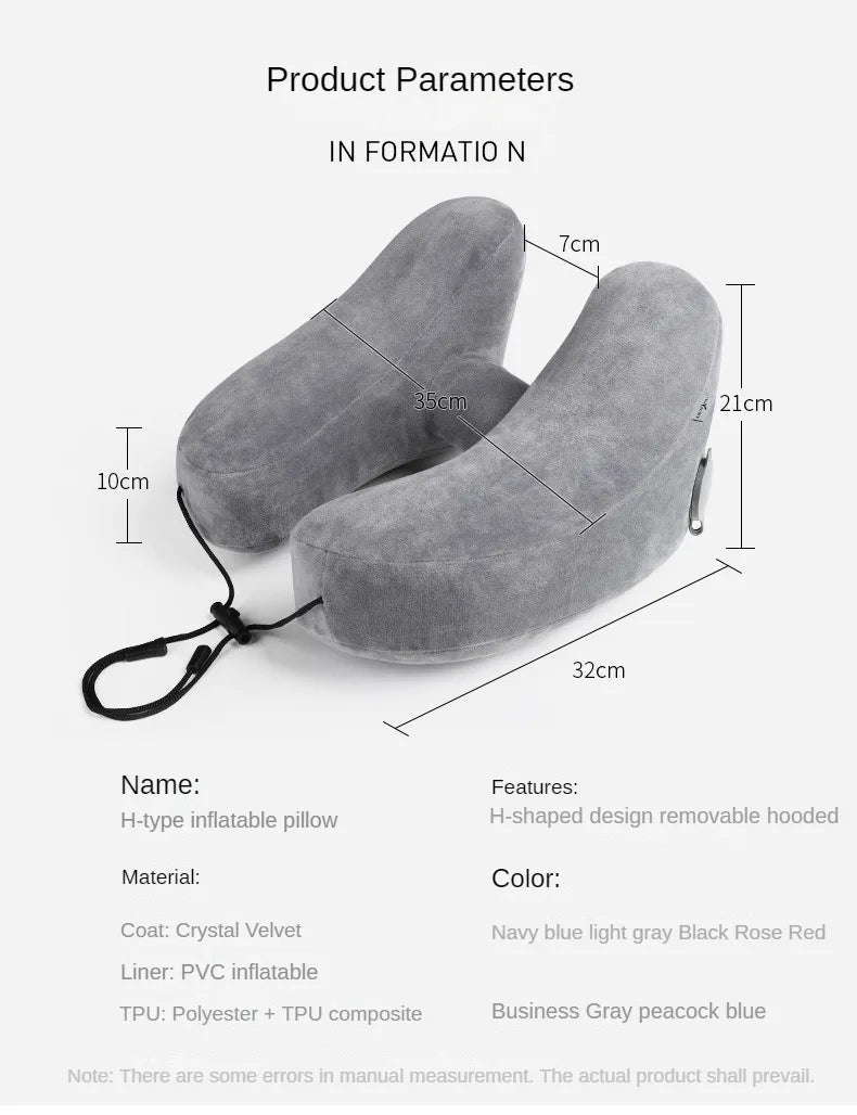 Travel neck pillow inflatable pillow H hooded nap pillow Outdoor car long-distance airplane neck pillow