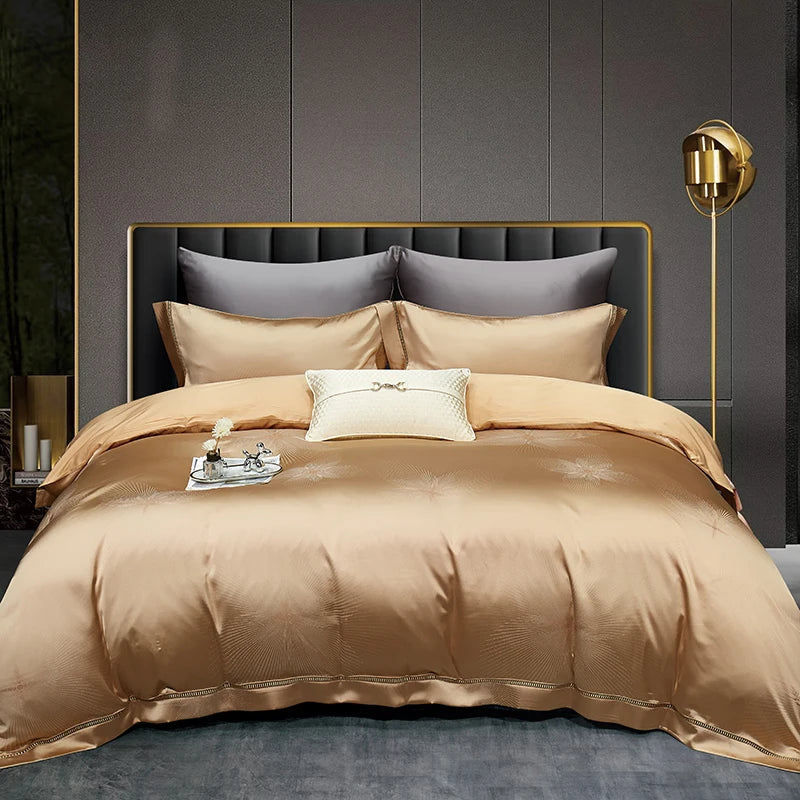 High End Mulberry S i l k Jacquard Bedding Set4-piece Duvet Cover Set 200*230CM 220*240CM Flat Sheet Bedding