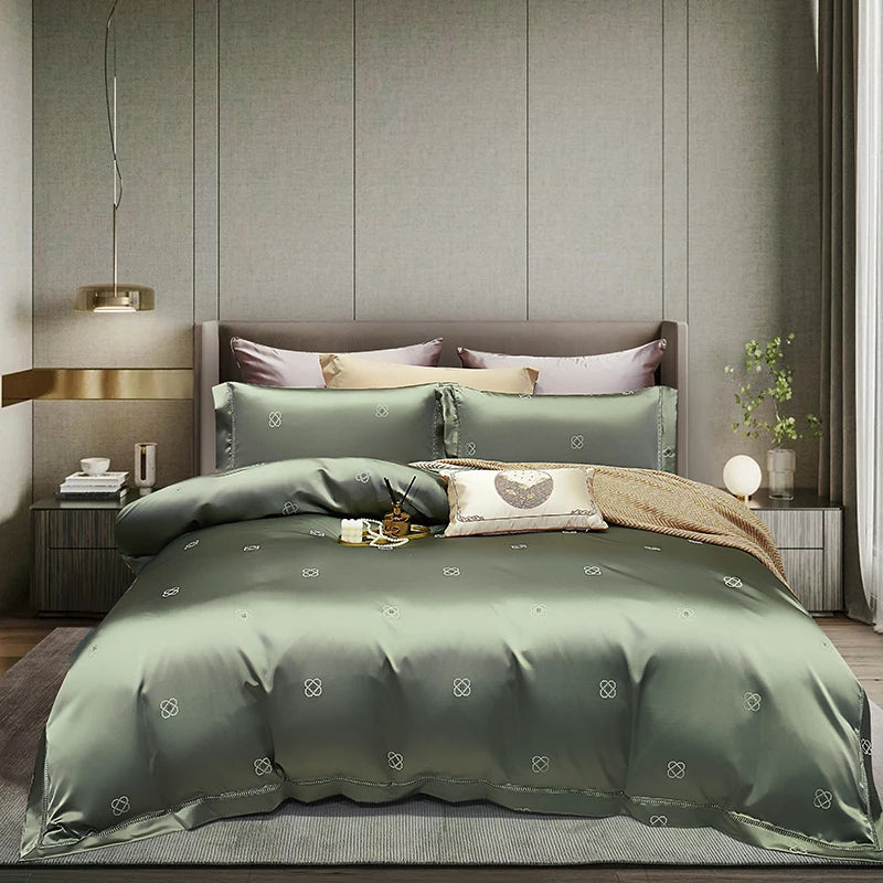 High End Mulberry S i l k Jacquard Bedding Set4-piece Duvet Cover Set 200*230CM 220*240CM Flat Sheet Bedding