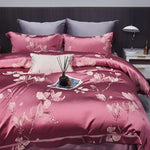 High End Mulberry S i l k Jacquard Bedding Set4-piece Duvet Cover Set 200*230CM 220*240CM Flat Sheet Bedding