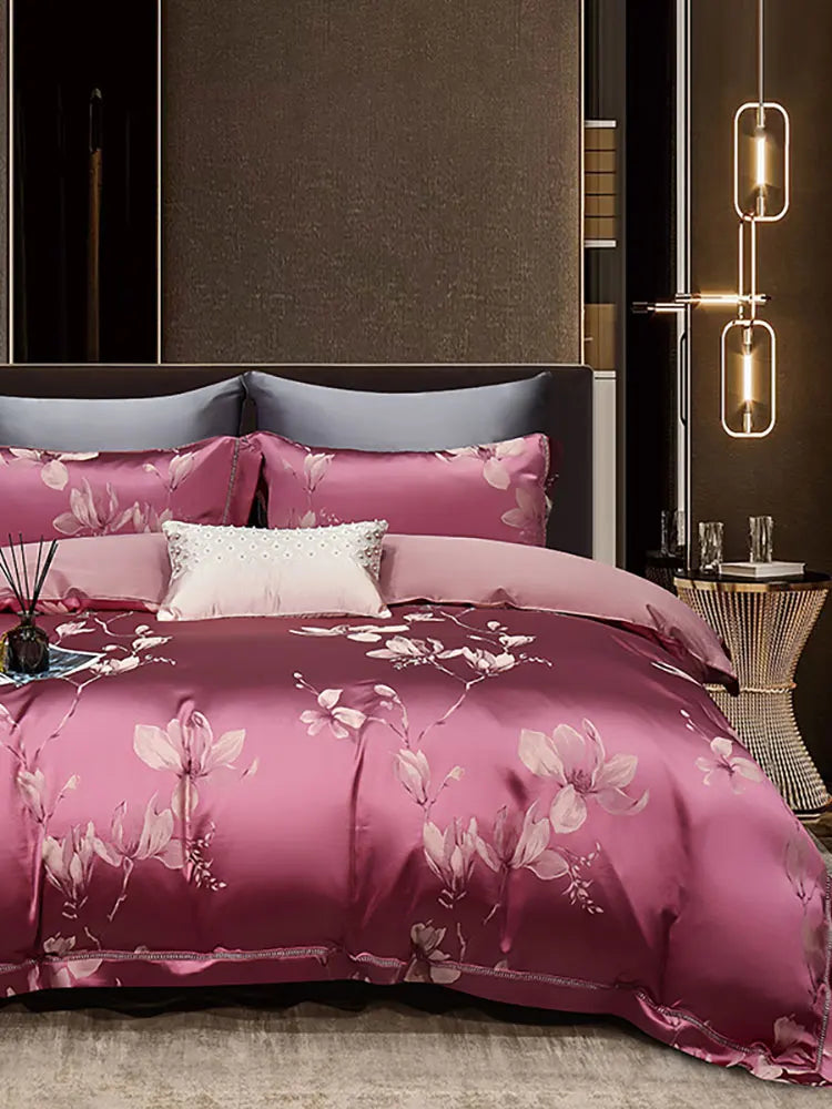 High End Mulberry S i l k Jacquard Bedding Set4-piece Duvet Cover Set 200*230CM 220*240CM Flat Sheet Bedding