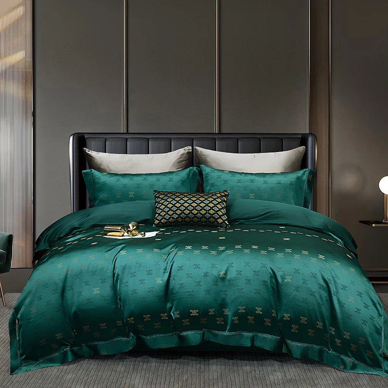High End Mulberry S i l k Jacquard Bedding Set4-piece Duvet Cover Set 200*230CM 220*240CM Flat Sheet Bedding