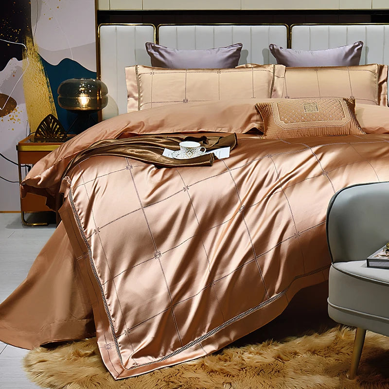 High End Mulberry S i l k Jacquard Bedding Set4-piece Duvet Cover Set 200*230CM 220*240CM Flat Sheet Bedding