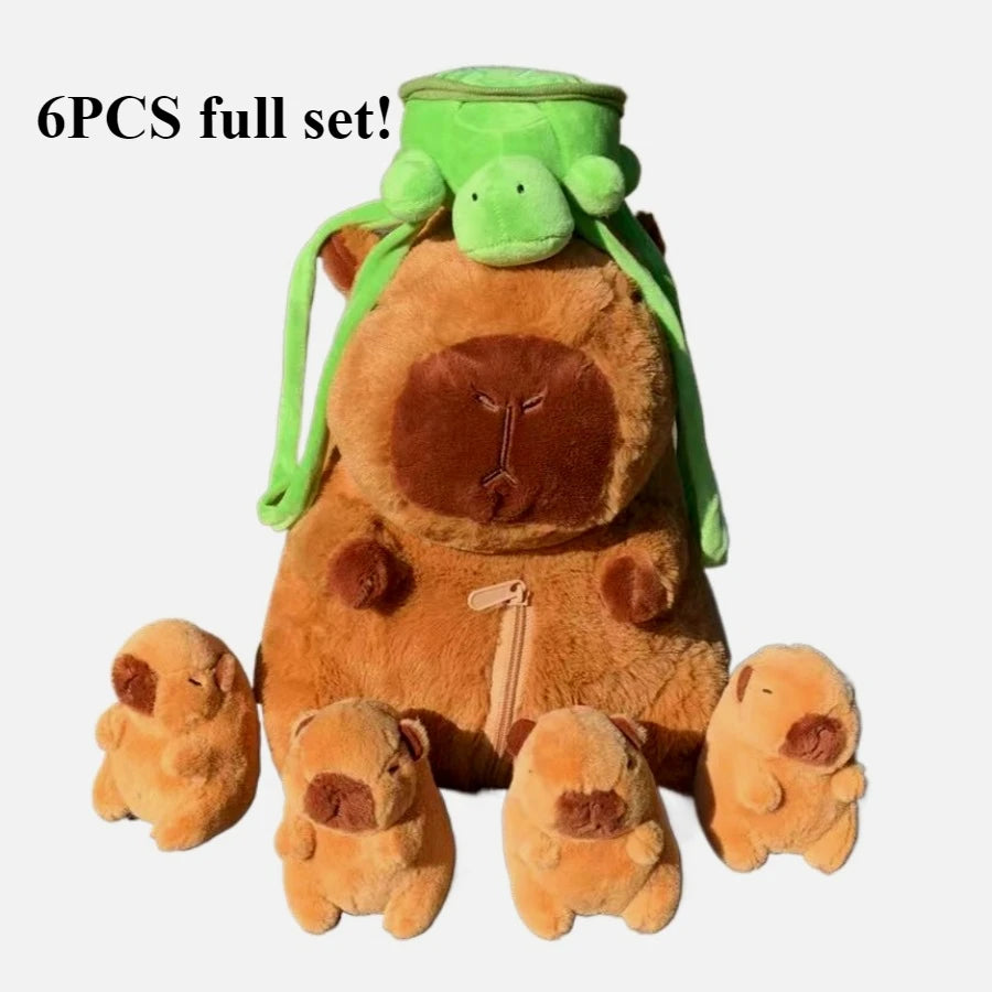 Capybara Plush Toy Set Mommy with 4 Little Capibaras Capibala Plushie Dolls Stuffed Animal Pillow Turtle Backpack Car Decor