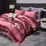 High End Mulberry S i l k Jacquard Bedding Set4-piece Duvet Cover Set 200*230CM 220*240CM Flat Sheet Bedding