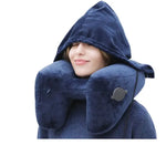 Travel neck pillow inflatable pillow H hooded nap pillow Outdoor car long-distance airplane neck pillow