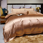 High End Mulberry S i l k Jacquard Bedding Set4-piece Duvet Cover Set 200*230CM 220*240CM Flat Sheet Bedding