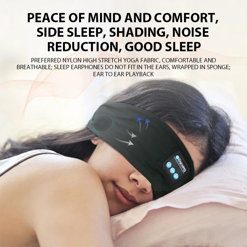 Wireless Bluetooth Headband Sleeping Headphones Sports Earphone/Headscar Music Hat with HD Stereo Speakers Eye Maskfor Side Sl