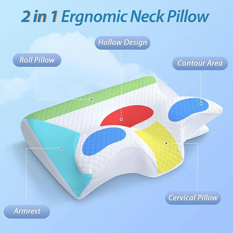 2-in-1 Memory Foam Neck Pillow – Orthopedic Contour Support