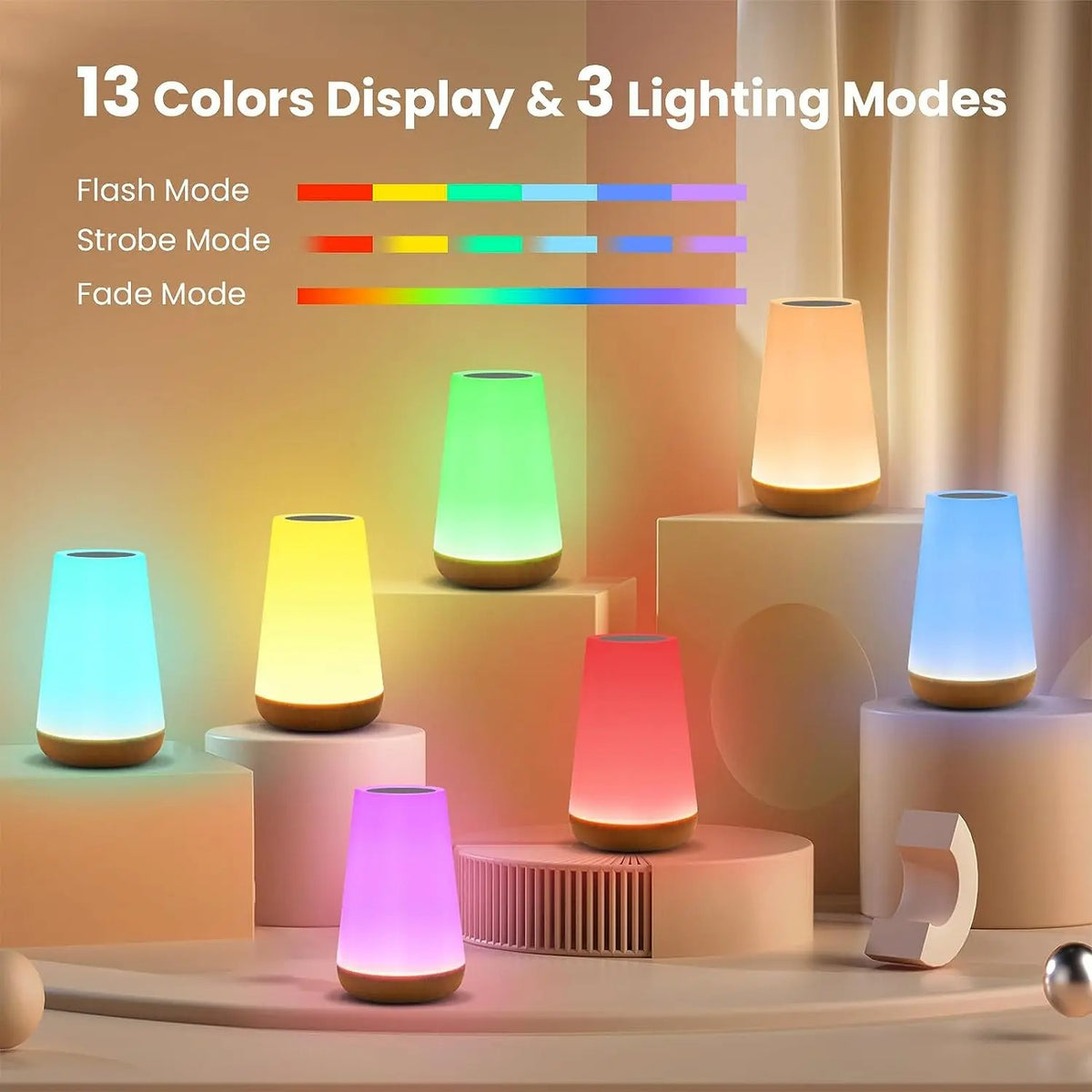 Rechargeable Night Light – 13 Colors, Touch & Remote Control Lamp